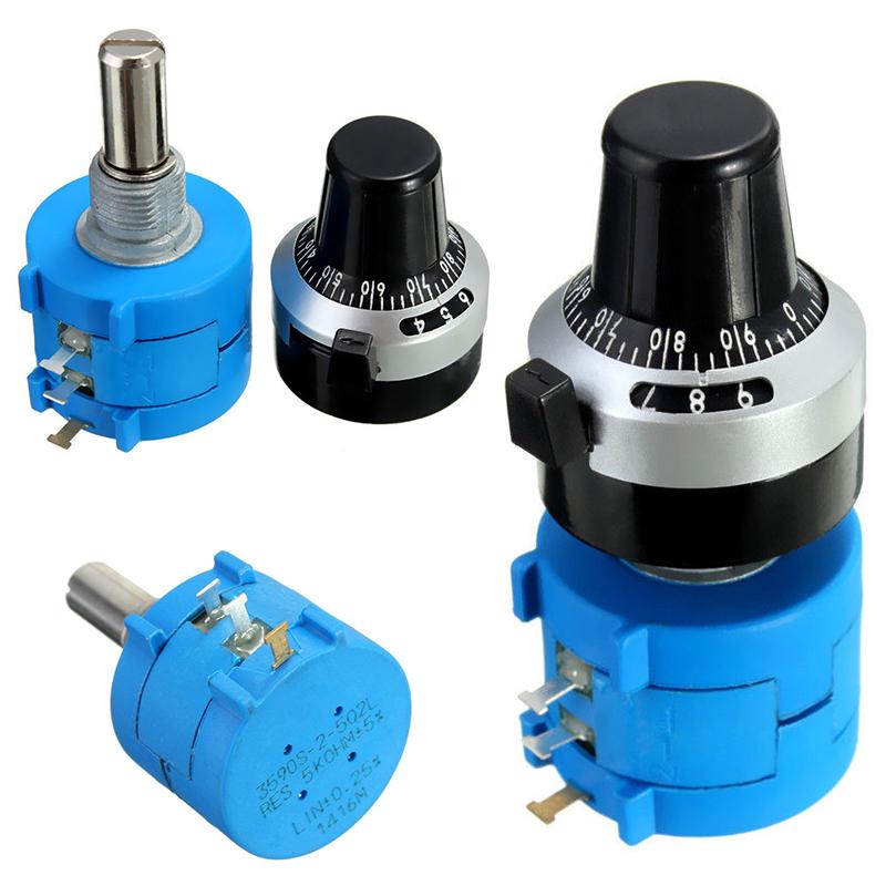 NEW 3590S-2-502L 5K Ohm 10 Turn Potentiometer with Counting Dial Nut Rotary Knob