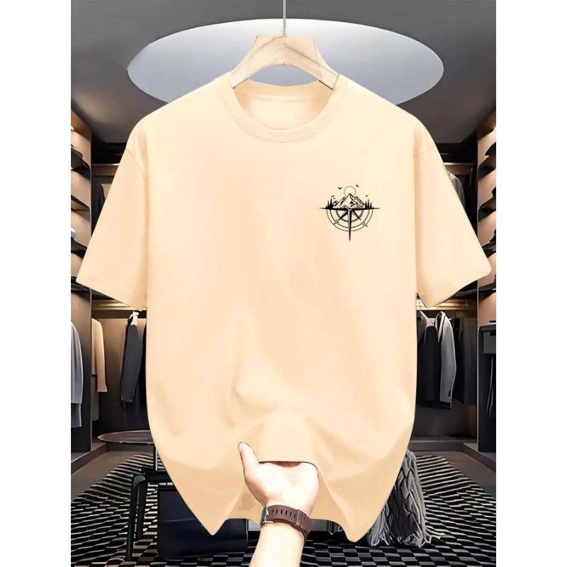 Летняя мужская футболка из 100% хлопка с принтом горного компаса, повседневная, свободная, спортивная, удобная, с круглым вырезом и коротким рукавом