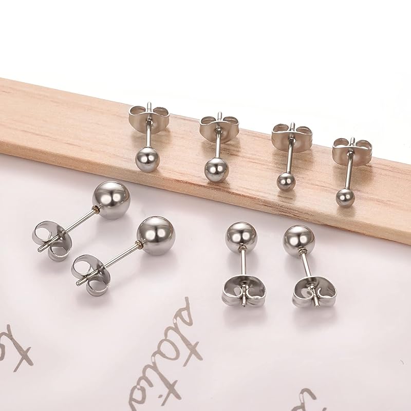JOLCHIF Surgical Stainless Steel Ball Piercing Ball Earrings 4 Pairs Round Ball Earrings Compatible with Metal Allergies Cartilage Piercing