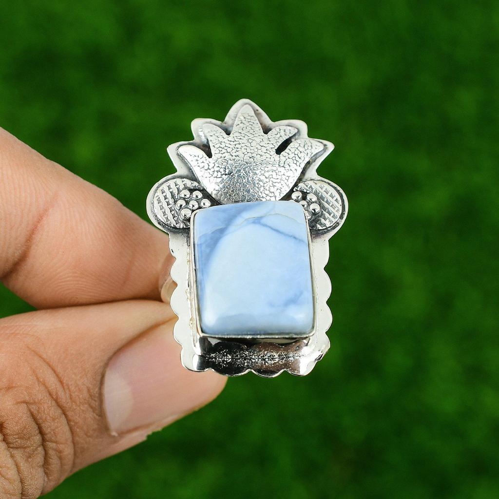 925 Sterling Silver Owyhee Blue Opal Gemstone Solitaire Engagement Ring Jewelry