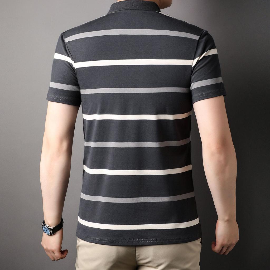 Мужская полосатая рубашка-поло с короткими рукавами, хлопковая деловая повседневная футболка для папы среднего и молодого возраста