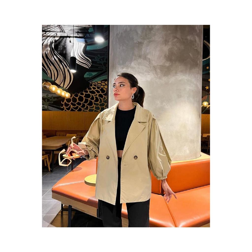 Oversize Balloon Sleeve Short Trench Coat