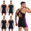 Mens U-Neck Swimsuit Crossback Straps Quick-Dry Bodysuit Contrast Trims for Pool Beach