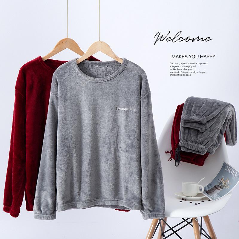 Men's Flannel Pajama Sets Fleece Pjs Winter Warm Lounge Sleepwear Soft Comfy Pajamas for Men Long Sleeve Pullover Tops Lounge Pants Loungewear