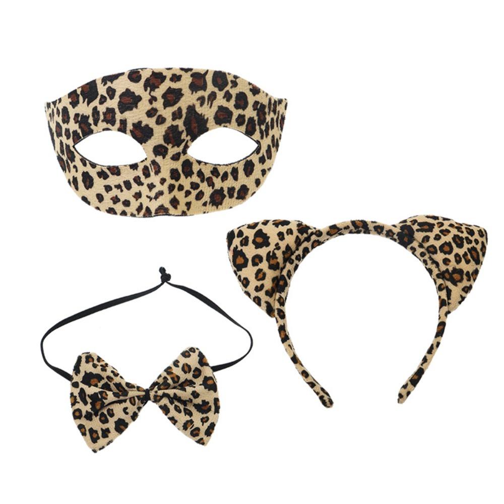 3Pcs/Set Leopard Catgirl Costume Accessories Creative Fashion Half Face Mask Halloween Decoration Sexy Masquerade Mask Christmas