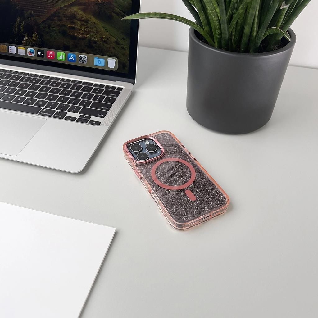 Etui Glitter Case Magsafe Na Iphone 16 - Różowe Z Brokatem