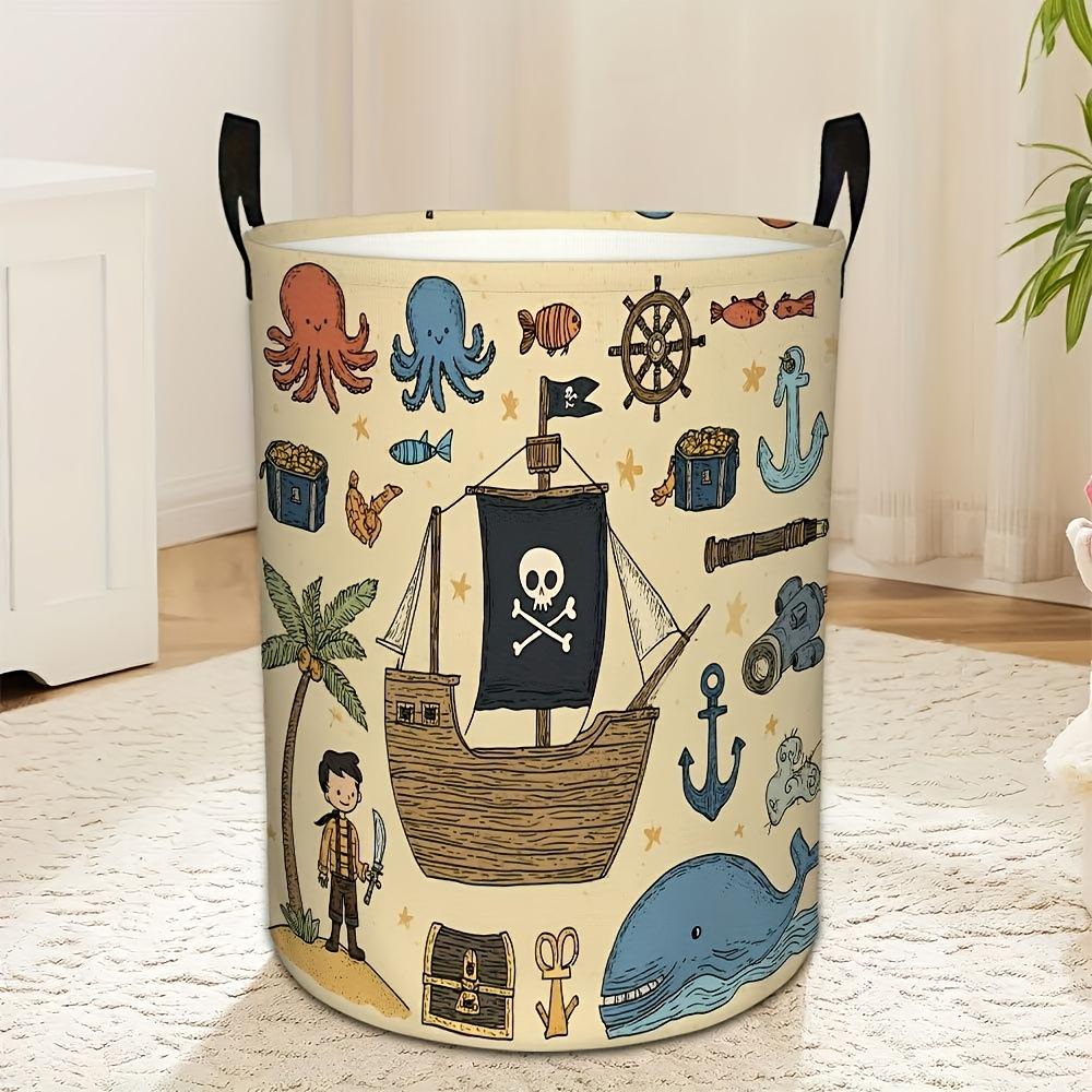 1pc Pirate-Themed Foldable Laundry Basket Hamper with Pirate Ship - Lightweight Durable Collapsible Clothes Suitable for Room,, Dorm, Space-Saving Sto