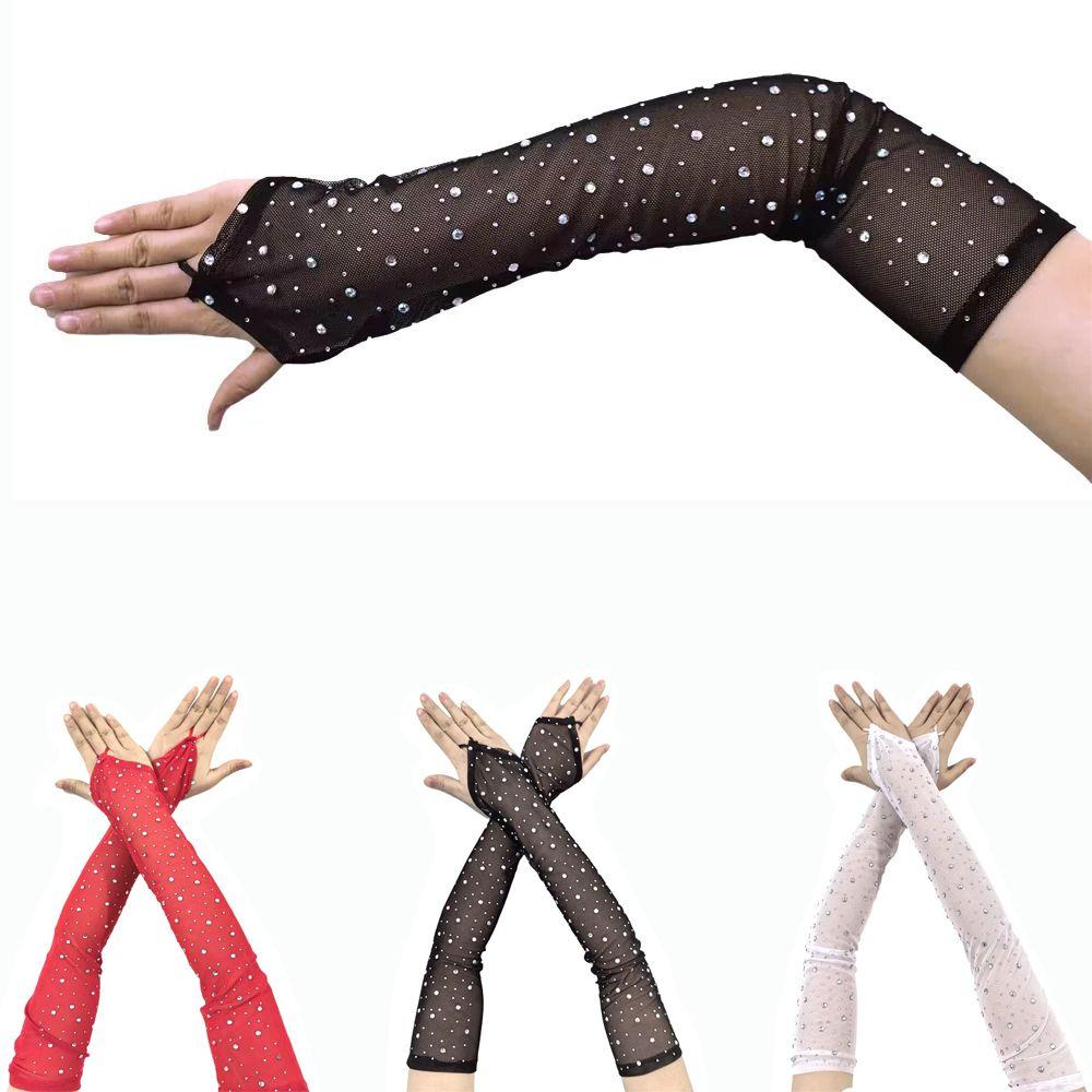 1 Pair Breathable Fingerless Gloves Hook Middle Finger Sunscreen Arm Sleeves Mesh Gloves Women