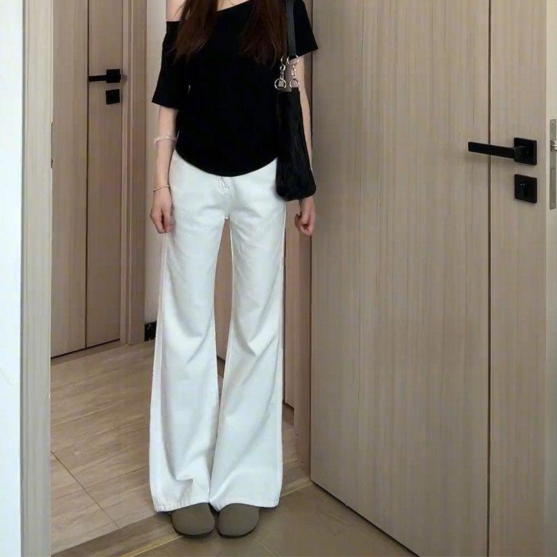 Black Tencel Skinny Denim Women's Summer Thin Fat Sister mm Slim Looking High Waist Elastic Ice Silk Flared Pants