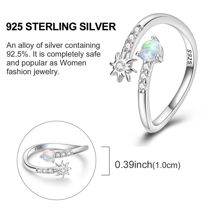 Original 925 Silver Ring Sparking Sun Moon Rose Feather Open Rings for Women Girls Jewelry Birthday Anniversary Engagement Gifts
