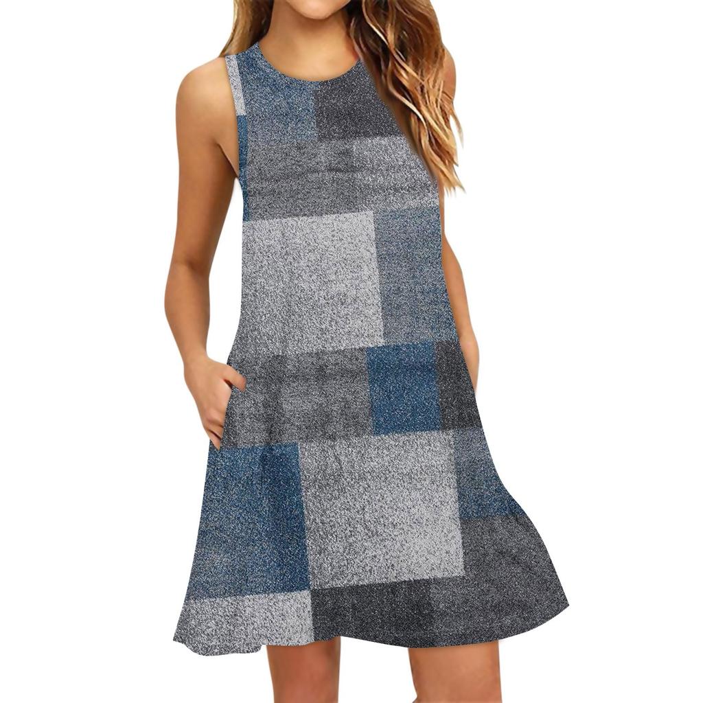 Женское модное пляжное платье без рукавов с круглым вырезом и цветочным принтом