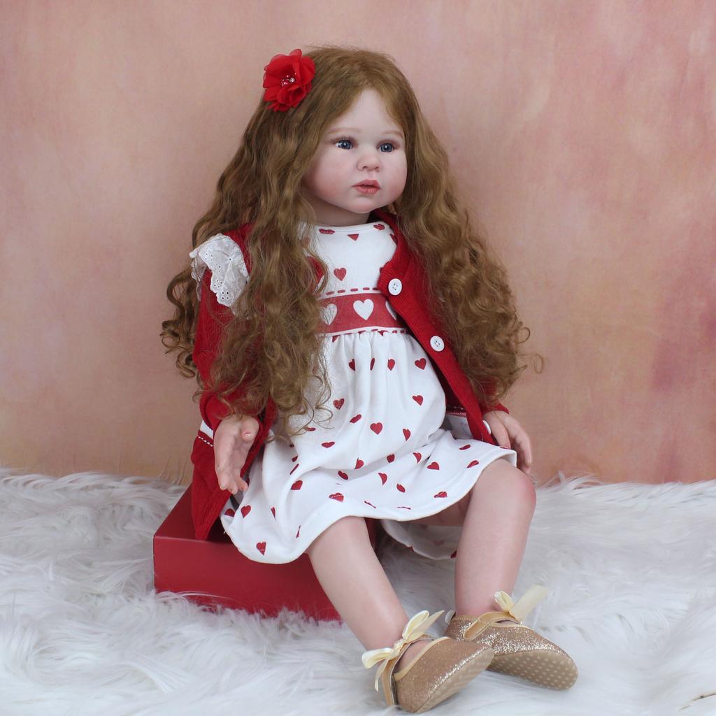 70 см 3D краска для кожи, мягкая силиконовая кукла реборн, игрушка, ткань, тело, реалистичные длинные волосы, платье принцессы для девочек, платье для малышей, арт Bebe