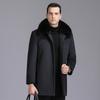 Winter Thick Cashmere Coat Men's Long Elderly Warm Plus Fleece Woolen Coat Real Fur Collar Loose Security Clothing