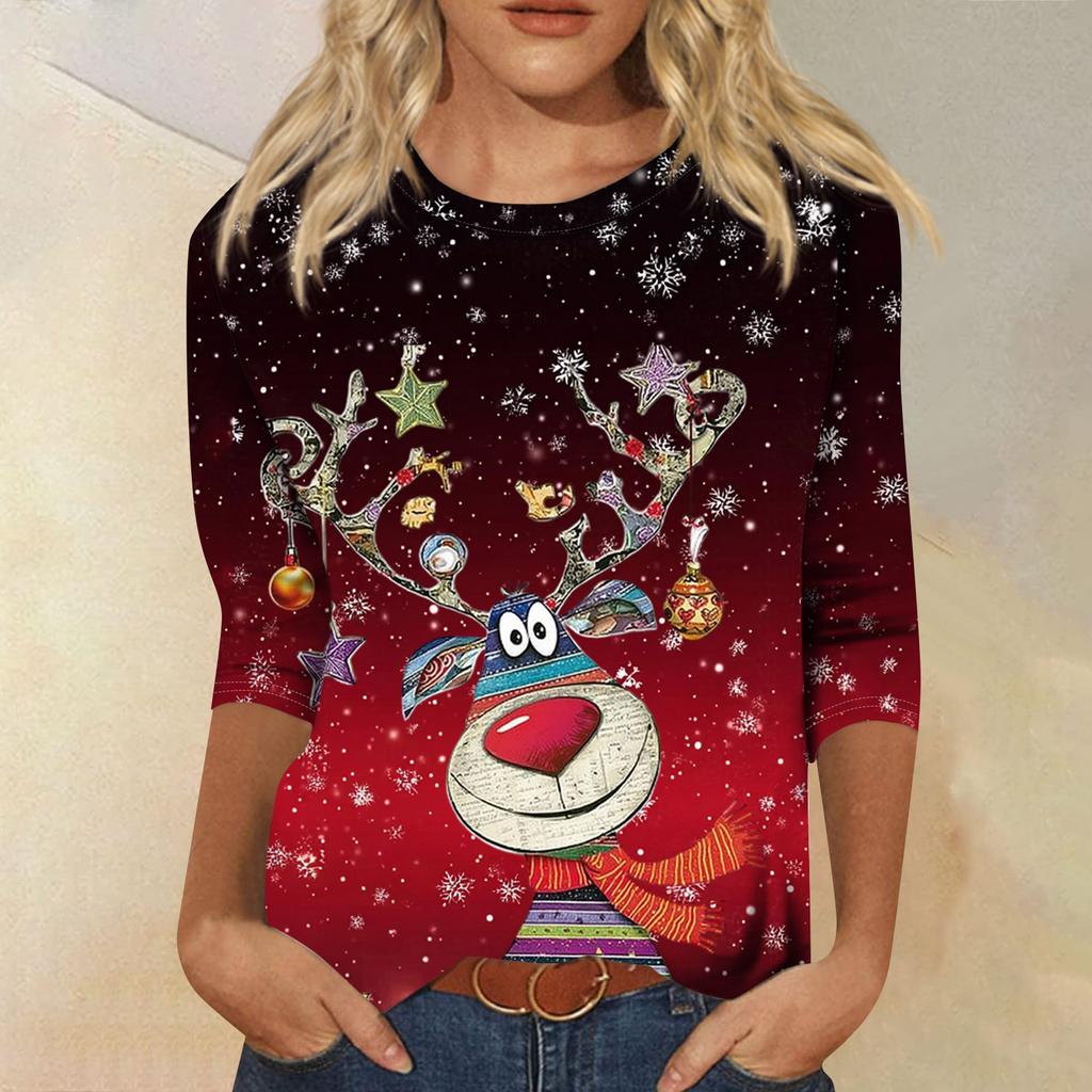 Women's Round Neck Tops Cotton Women's Casual Fashion Floral Print  Long Sleeve O-Neck Pullover Top Blouse