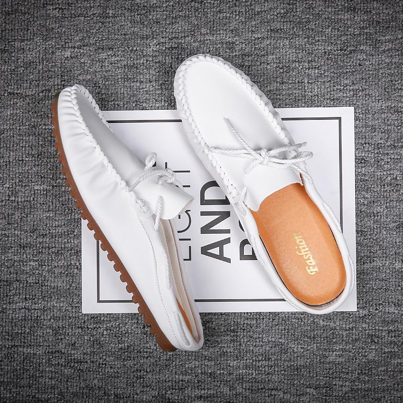 Модные кожаные мужские мюли летние балетки полутапочки для мужчин повседневные уличные дышащие мужские полутапочки легкие лоферы мужские мокасины