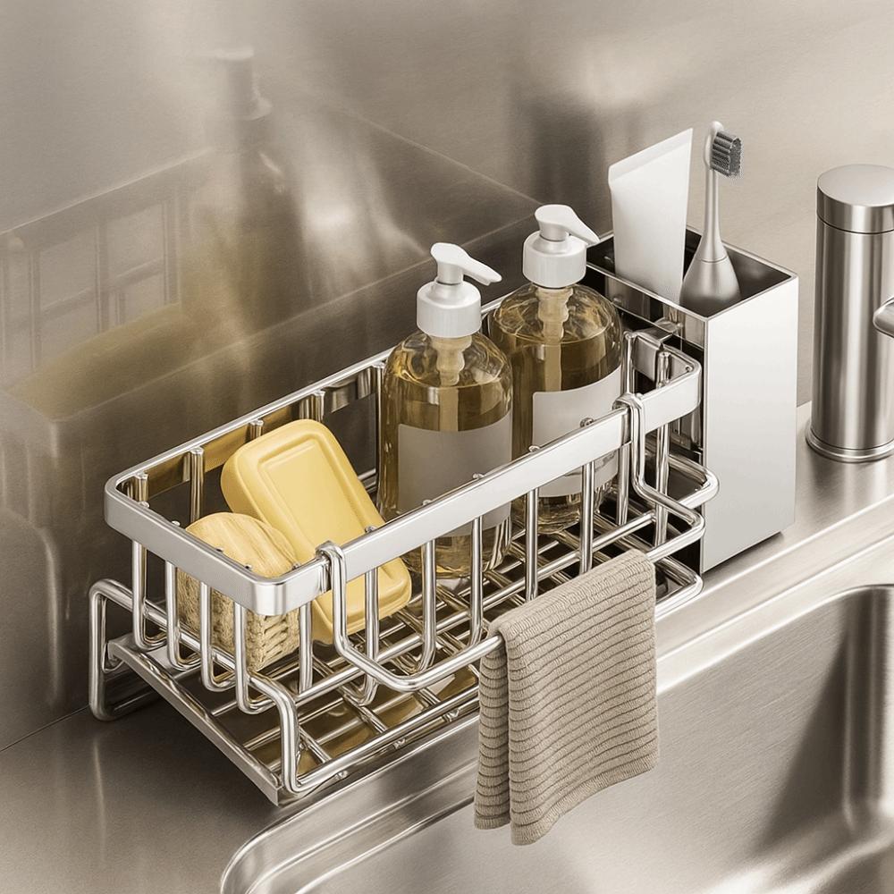Self-Draining Sponge Holder Stainless Steel Dishcloth Rack Practical Sink Drain Rack for Home