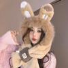 Cute Ear Protection Scarf Cap Windproof Rabbit Ears Plush Scarf Hat Plush Warm Cap Autumn Winter