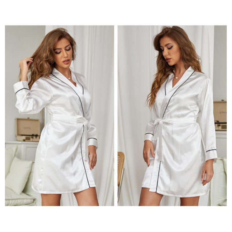 Новая сексуальная простая пижама на шнуровке, халат с длинными рукавами, кардиган, халат, свободная, удобная, повседневная, искусственный шелк, домашняя одежда