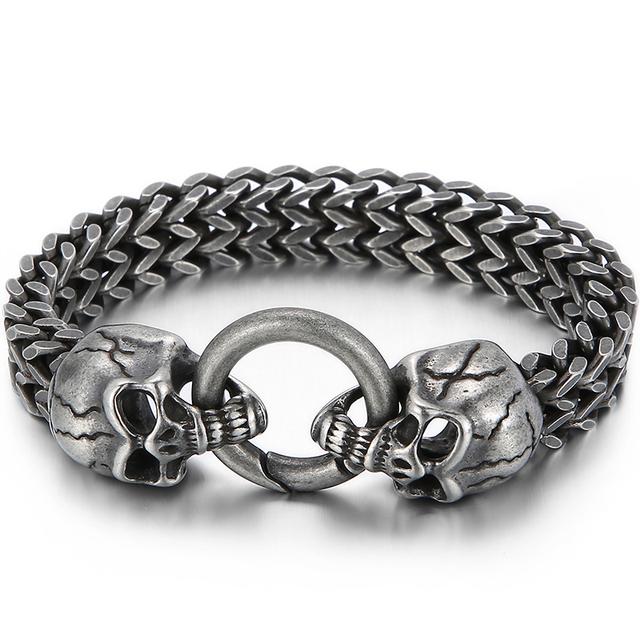 Готический браслет с черепом, мужской браслет в стиле панк-рок, мужские байкерские браслеты, позолоченные ювелирные аксессуары из нержавеющей стали