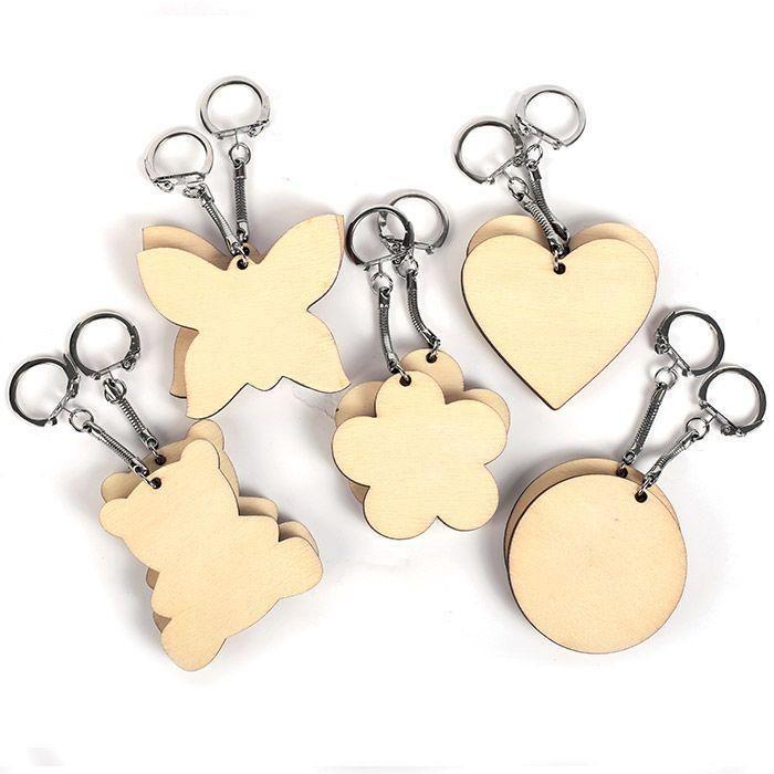 10 деревянных брелоков в ассортименте 5,5 x 5,5 см