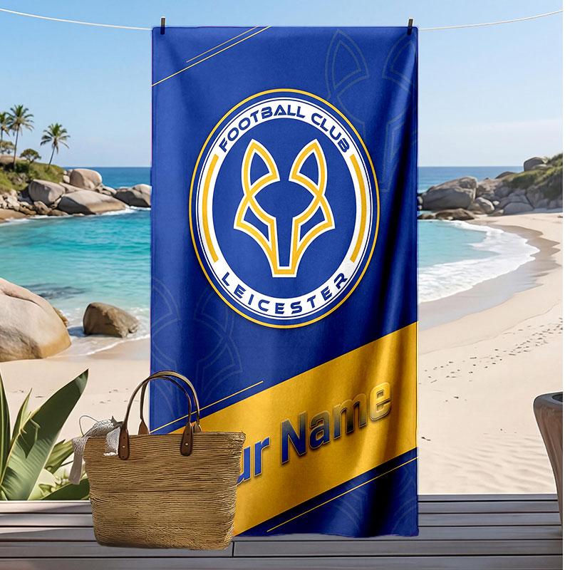 Leicester City Personalized Printed Beach Towel Soccer Logo Support Custom Name Text Absorbent Towel For Sport Travel Special Gift