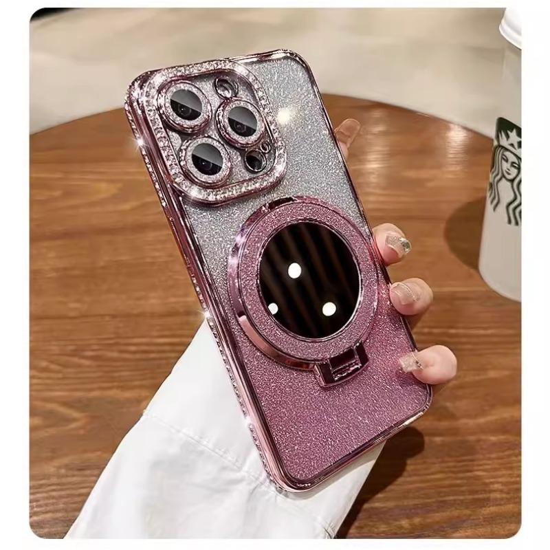 Чехол для мобильного телефона IPhone16proMax с боковым алмазным блеском, Apple 15 магнитный 14, чехол-подставка с зеркалом для макияжа 13