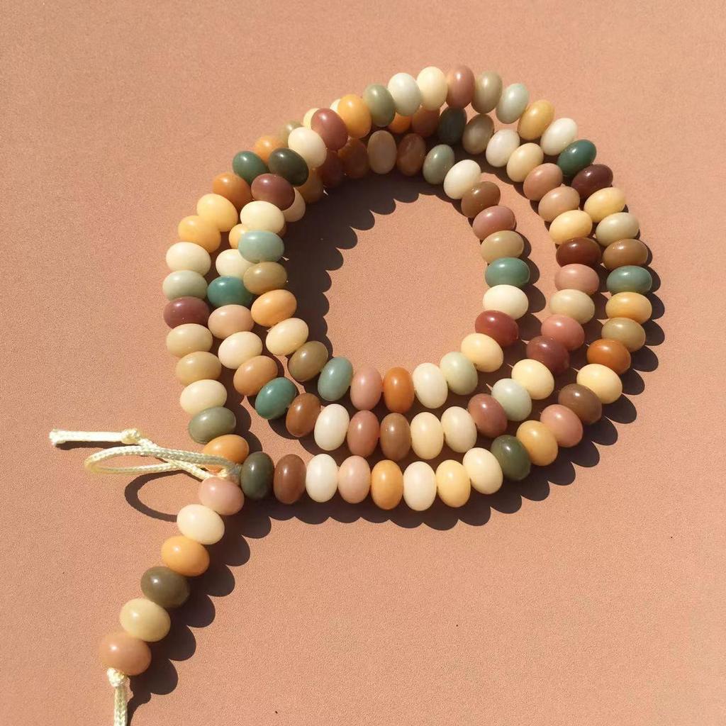 Custard Yellow Duobao Bodhi Root Buddhist Abacus Beads Bracelet, 114-Count Full String, DIY Bodhi Seeds