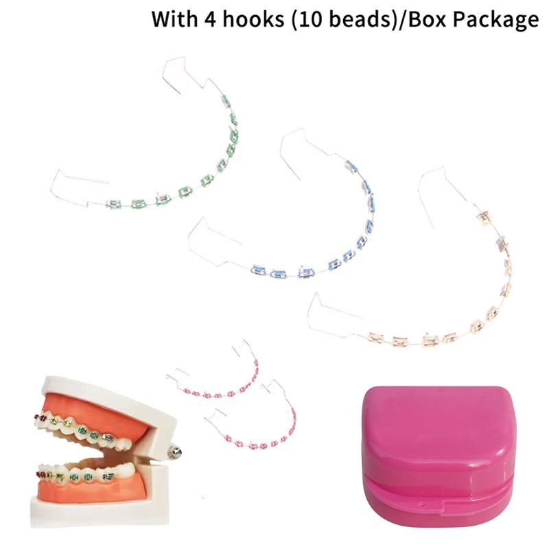 1 пара временных украшений для зубов в коробке с 4 крючками с металлической проволокой, разноцветные металлические скобки, лигатуры, стоматологический материал