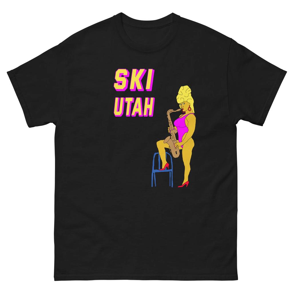 Utah Ski Saxophone Lady Skier Skiing T-Shirt