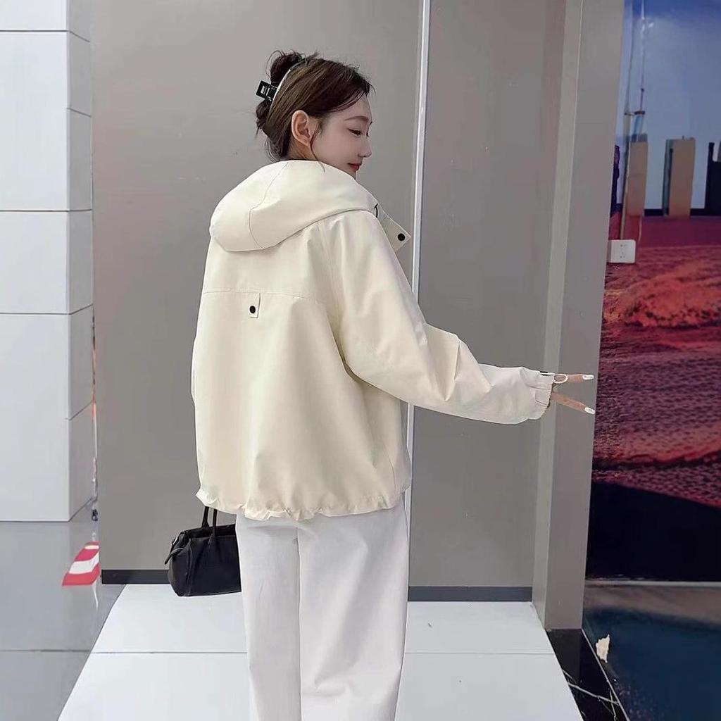 Женская куртка-ветровка с капюшоном свободного кроя - Универсальный корейский стиль, короткий дизайн на кулиске для весны и осени