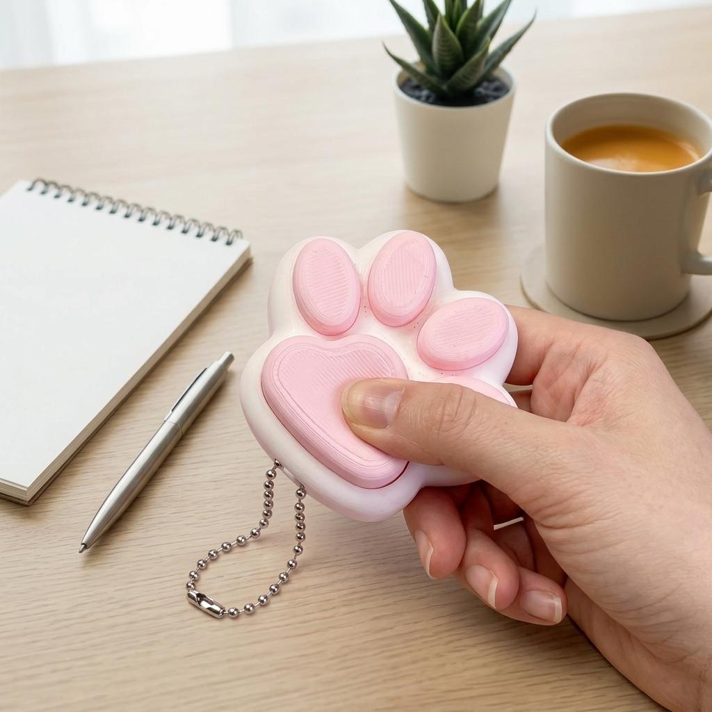 Cat Paws Stress Relief Squeeze-Toy Keychain, Food Grade Silicone Slow Rise Fidget Accessory With Zinc Alloy Ring, For Keys Backpack Handbag