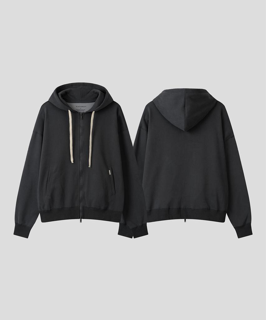 Черная толстовка с капюшоном на молнии, свободного кроя, Essential Relaxed Fit [Угольный]