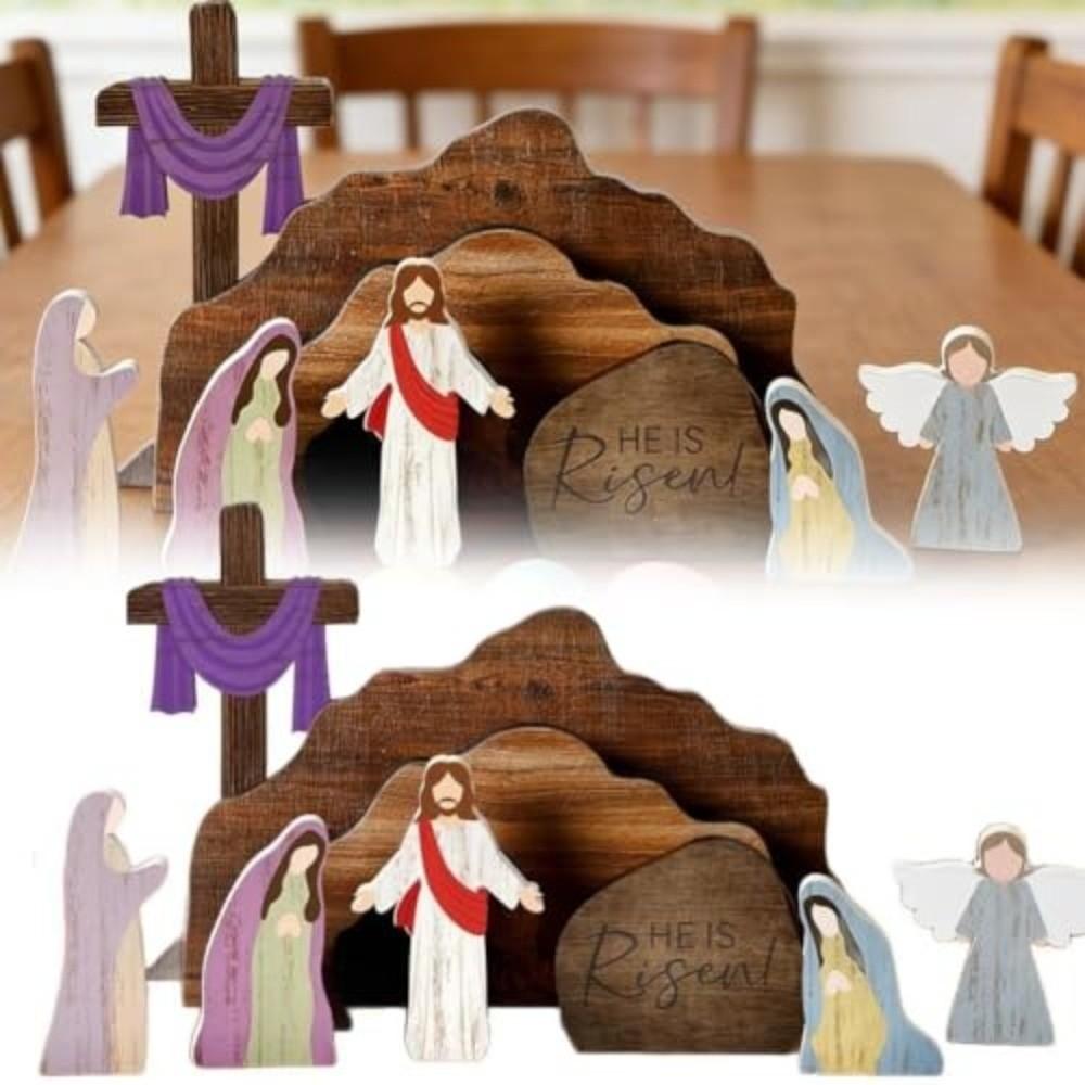 9 Pcs Handmade Craft Empty Tomb Scene Set Realistic Christian Decor  Office Decor