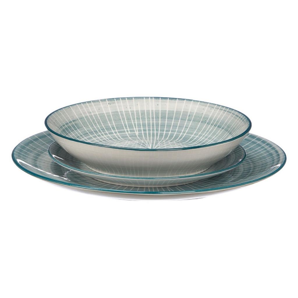 12-Piece Plate Set, Blue Geometric Pattern