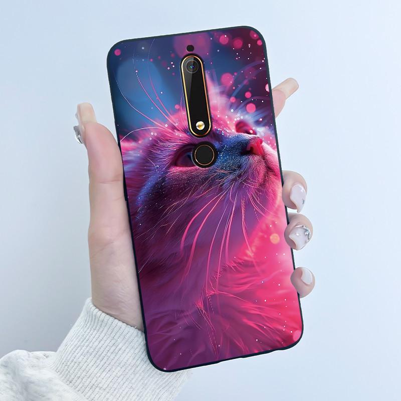 Cute Case For Nokia 6.1/Nokia 6.1 Plus/Nokia X6/Nokia6 Capa Printing Shell Protective Cover Soft Silicone Cartoon Black Casing