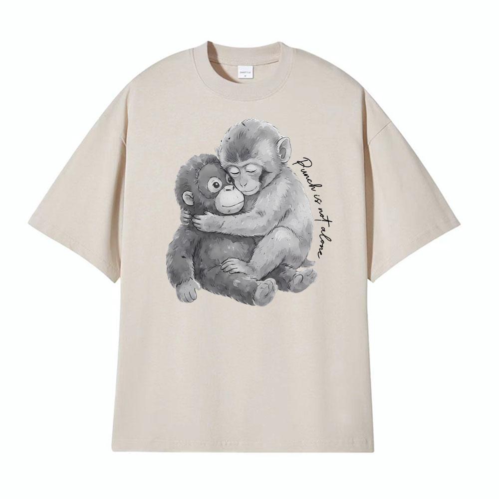 Графические футболки Punch Monkey Hug Is Not Alone для мужчин и женщин, одежда, винтажная мода, хлопковая футболка, высококачественная футболка, уличная одежда