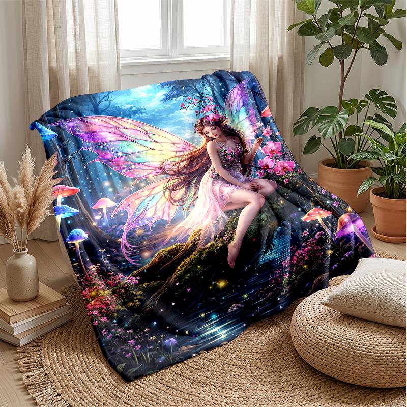 Crowned Fairy with Pink Wings blanket Personalized Name Flannel Blanket Soft Cozy Plush Throw for Sofa Bed Lightweight Home Decor