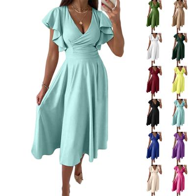 Модная женская юбка с оборками, весна-лето, низкий V-образный вырез, талии, облегающее сексуальное платье