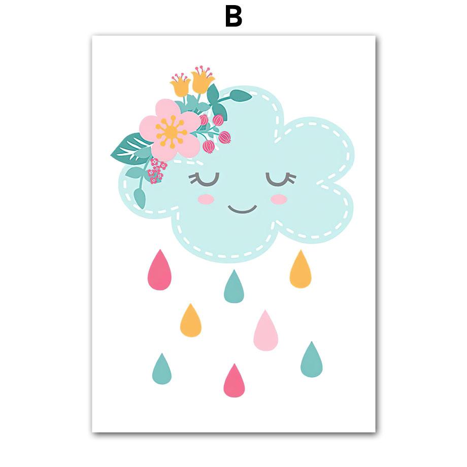 Cute Sun Rainbow Clouds Stars Flowers Nursery Wall Art Canvas Painting Cartoon Posters And Prints Pictures Baby Kids Room Decor