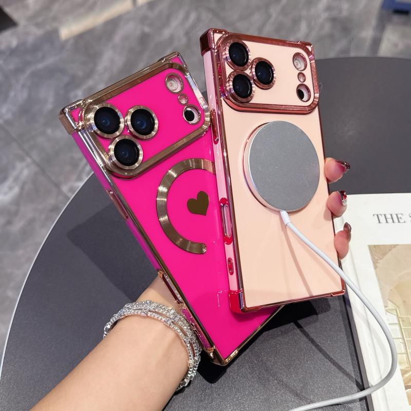 Для Для Iphone 17 Air Pro Max  Покрытие Рамка в форме сердца  Магнитный Чехол для Телефона Для Для Iphone 13 14 15 16 Plus Задняя Крышка