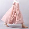 Women's Elegant High Waist Linen Maxi Skirt Summer Ladies Casual Elastic Waist 2 Layers Skirts Saia Feminina
