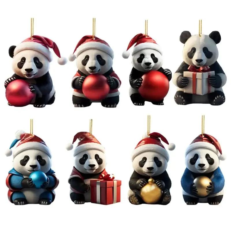 Creative Acrylic Panda Pendant Christmas Tree Ornament Ball Keychain Gift Decor