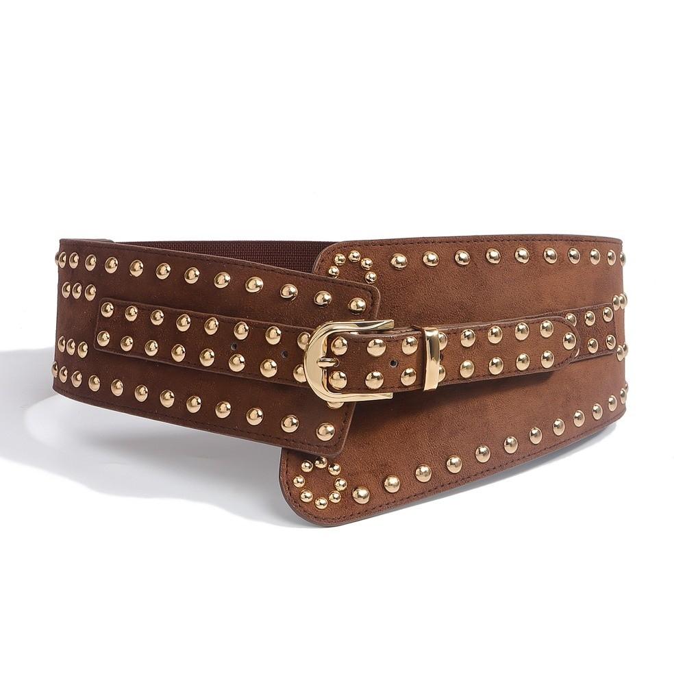 Adjustable Rivet Wide Waistbands Personalized Design Irregular Leather Belt Party