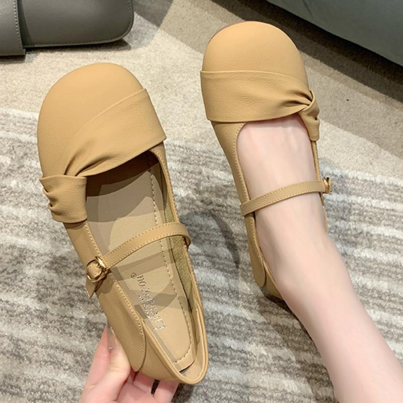 Обувь для женщин Лидер продаж Весна и Осень Женские туфли на плоской подошве Mary Jane с круглым носком и пряжкой One Word Shallow Mouth Туфли женские