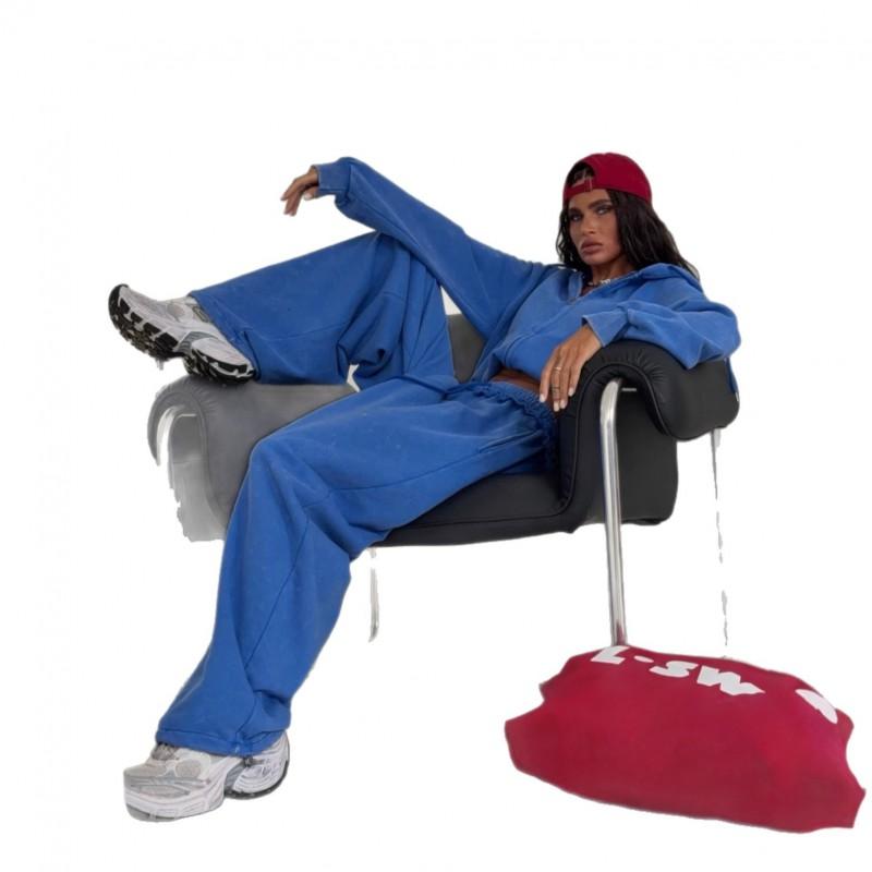 2026 Womens Streetwear Two-Piece Set Loose Casual Hoodie Pants Cotton Blend Fall Outfit