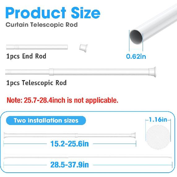 Белые распорные карнизы от 18 до 36 дюймов, маленькие карнизы без сверления, короткий распорный карниз, регулируемый пружинный карниз для окон, двери, шкафа