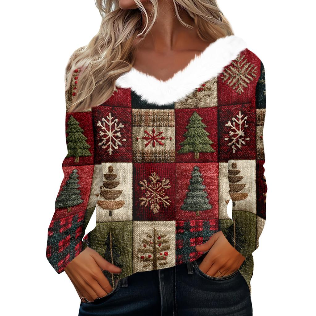 Рубашки с длинным рукавом для женщин Милые топы Рождественские принты Футболки Блузки Повседневные топы больших размеров Базовые топы Пуловеры