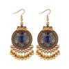 Women Ethnic Tassel Disc Flower Bead Pendant Long Dangle Hook Earring Jewelry