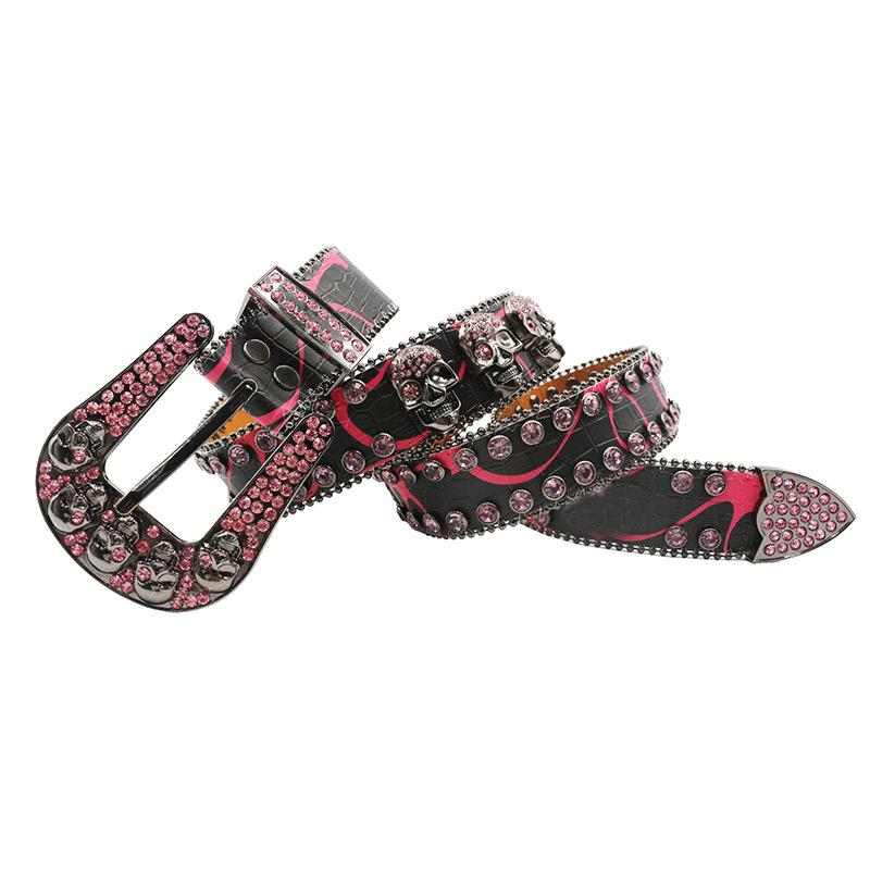 Skull Rhinestone Inlaid Belt High-End Pin Buckle Full Diamond Sequins Hip Hop Decoration Nightclub Belt Women