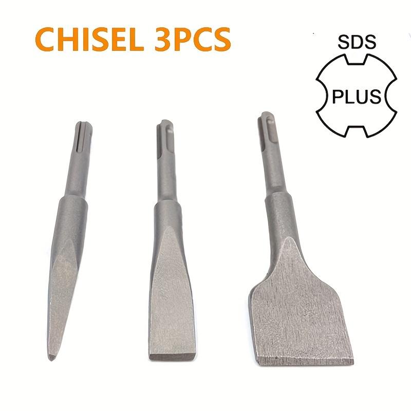 Набор из 3 зубил SDS PLUS — прочная сталь, круглые и квадратные хвостовики, плоские и U-образные, удлиненные для ударного сверления, совместимы с электрическим молотком, идеально подходят для